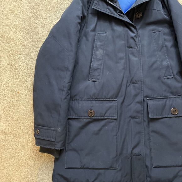 J.Crew Nordic Down Parka Women Small Navy Sherpa Hood Faux Fur Trim Preppy Heavy - Picture 3 of 11